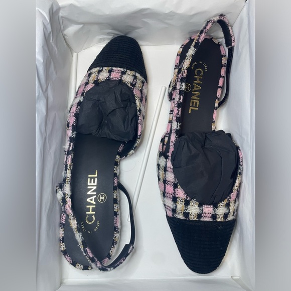 Chanel black & pink flat slingbacks - Picture 1 of 5